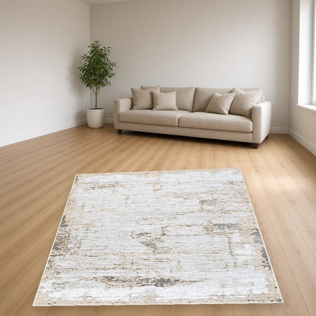 Pearl Faded Abstract Modern Area Rug in a living room