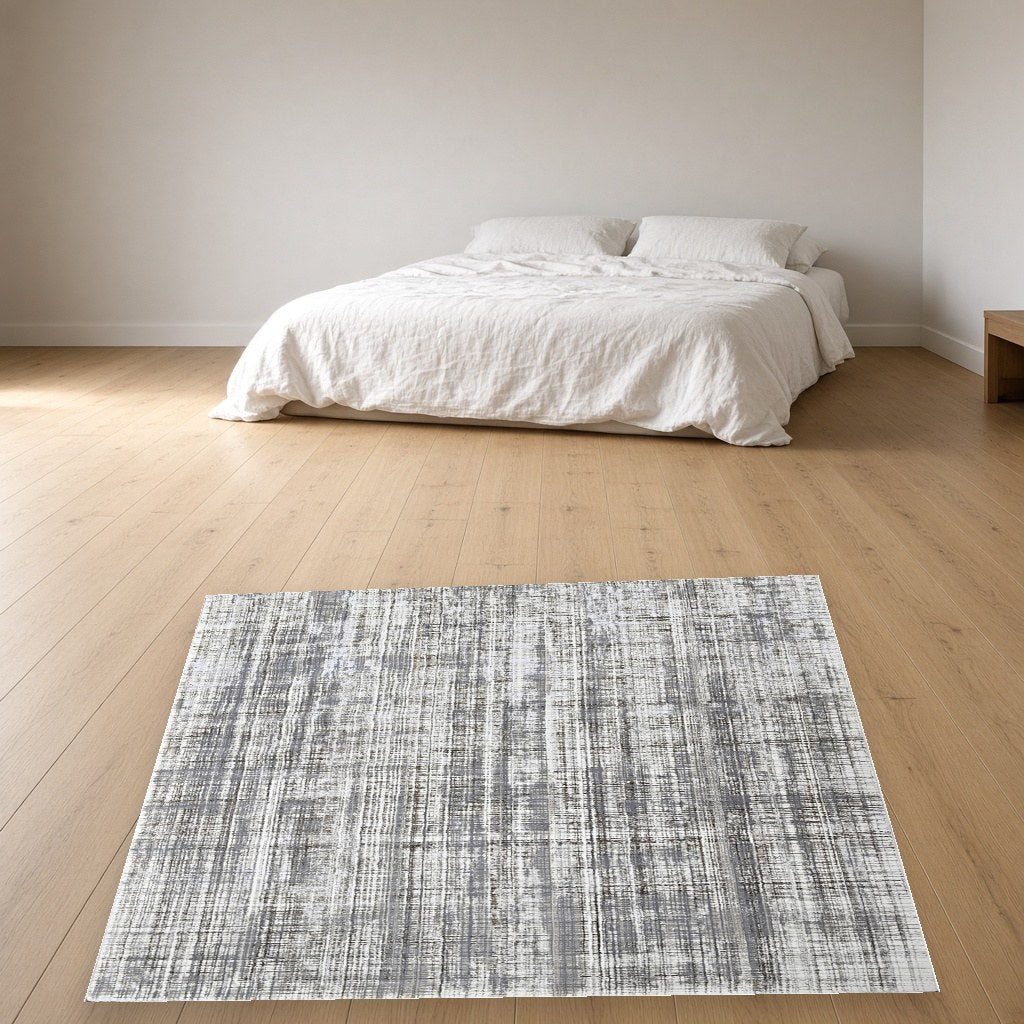 Pearl Linear Texture Modern Area Rug in a bedroom