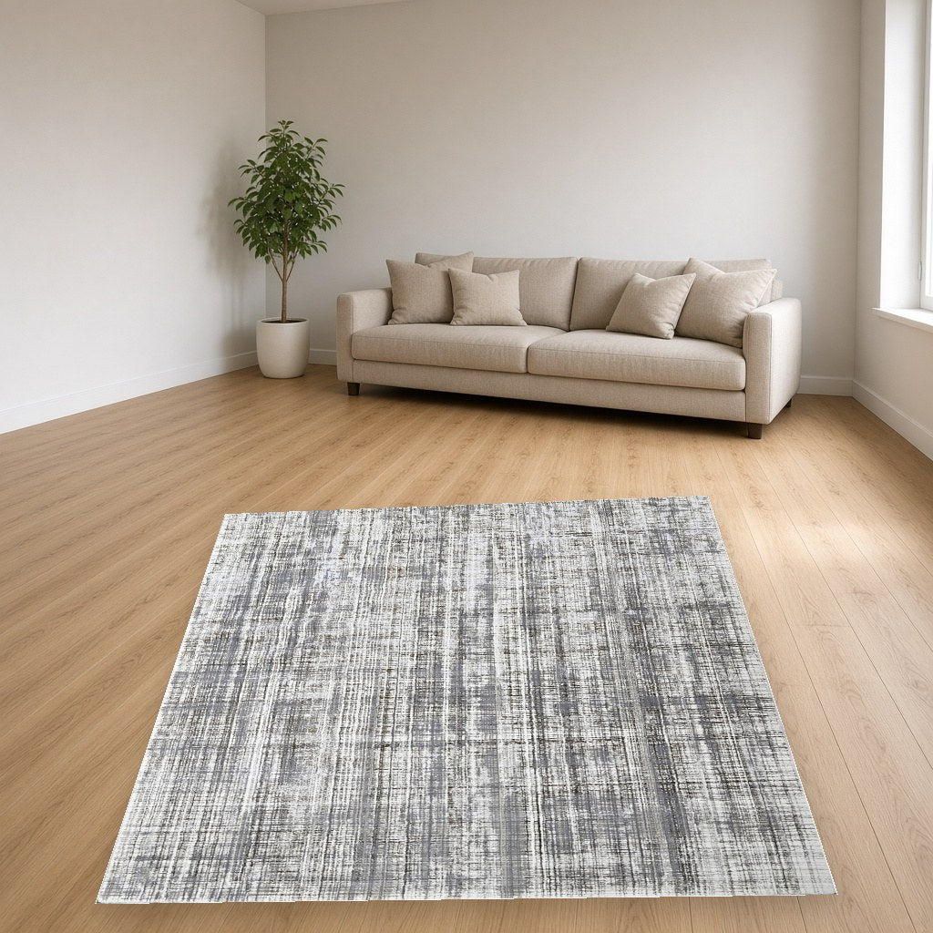 Pearl Linear Texture Modern Area Rug in a living room