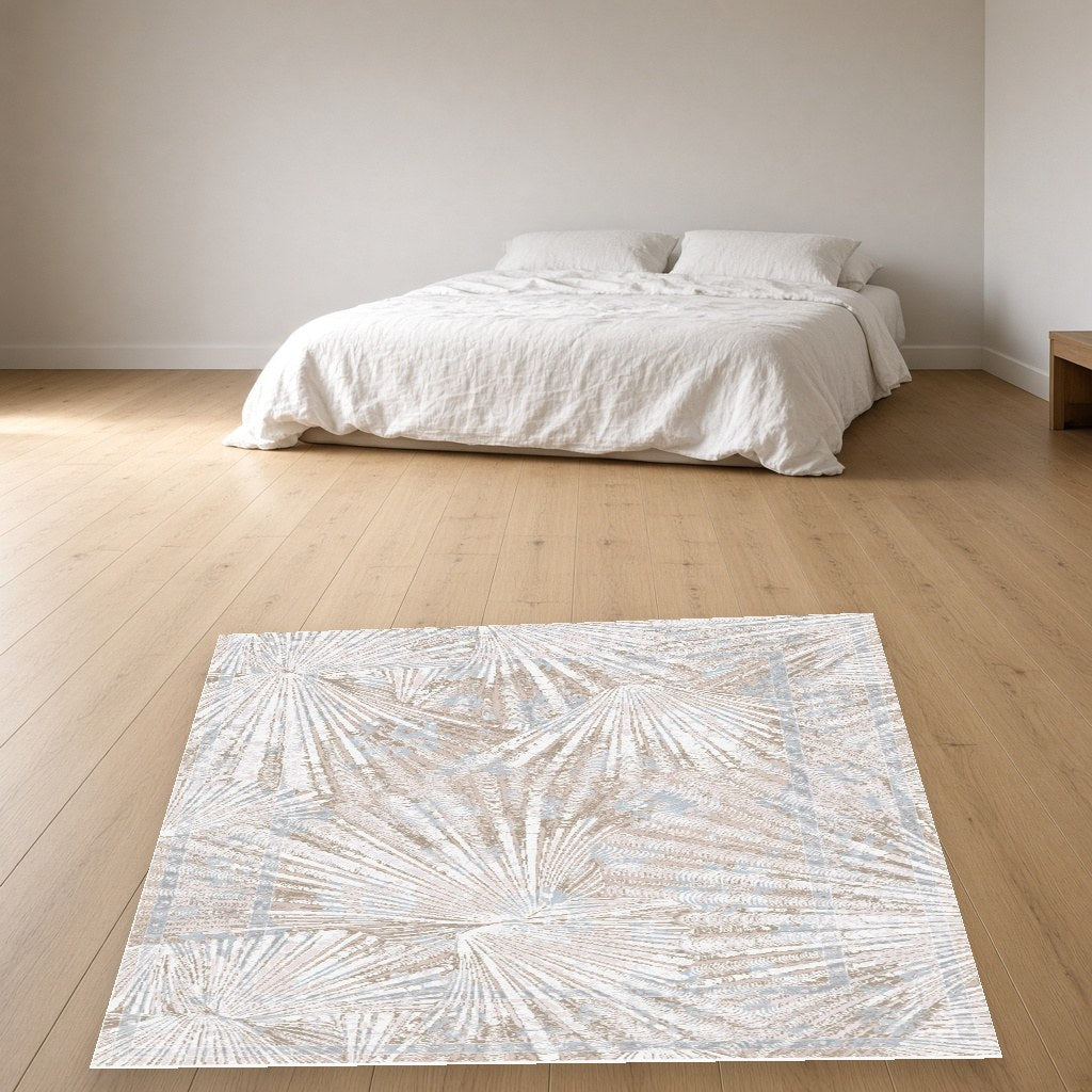 Pearl Palm Leaf Modern Area Rug in a bedroom
