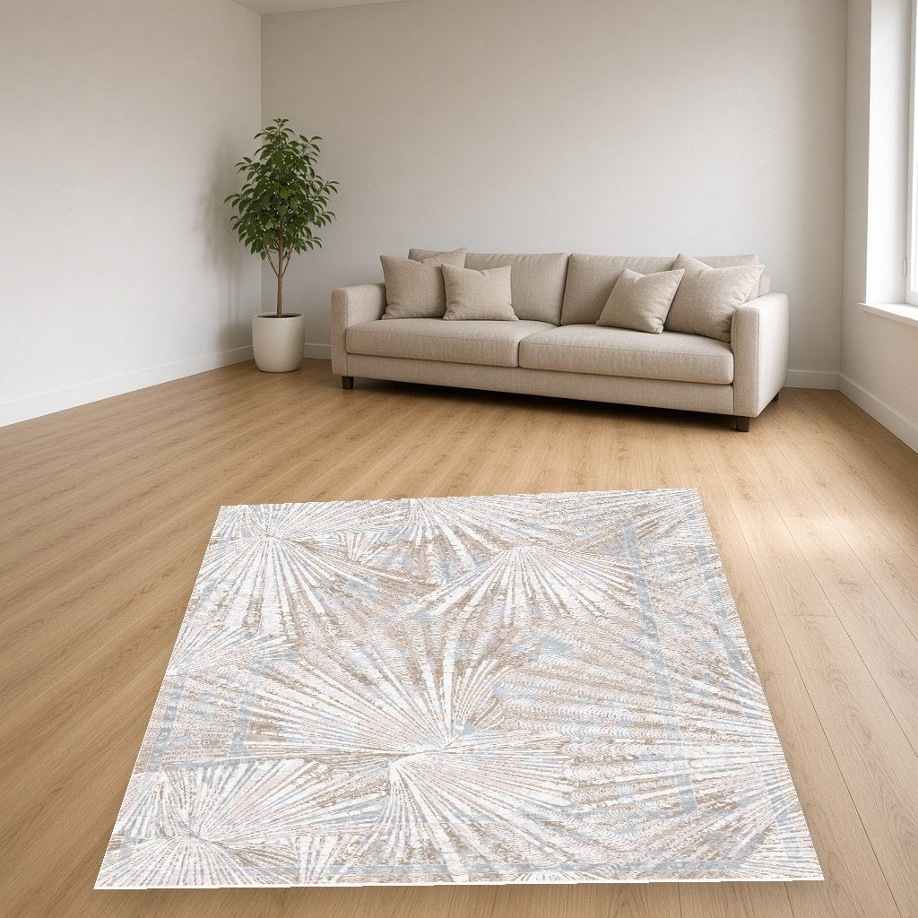 Pearl Palm Leaf Modern Area Rug in a living room