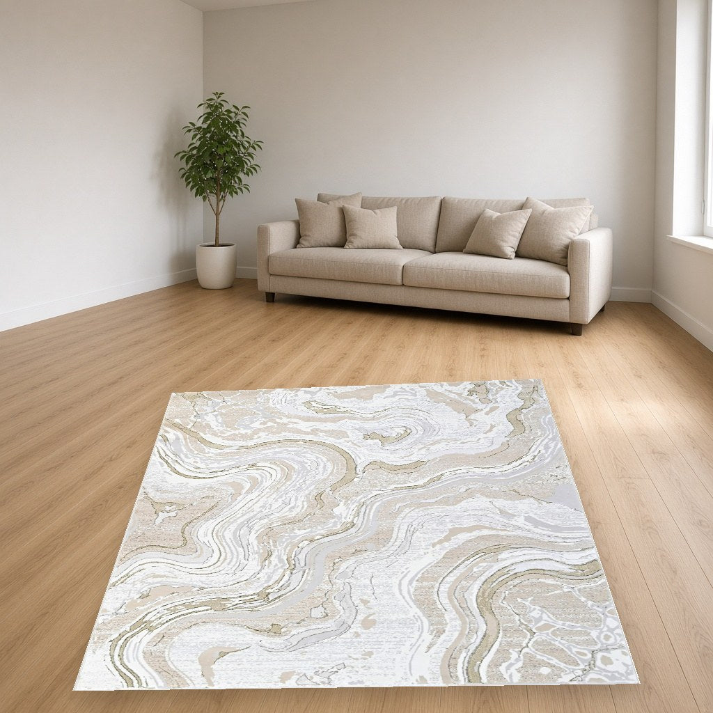 Pearl Soft Marble Modern Area Rug in a living room