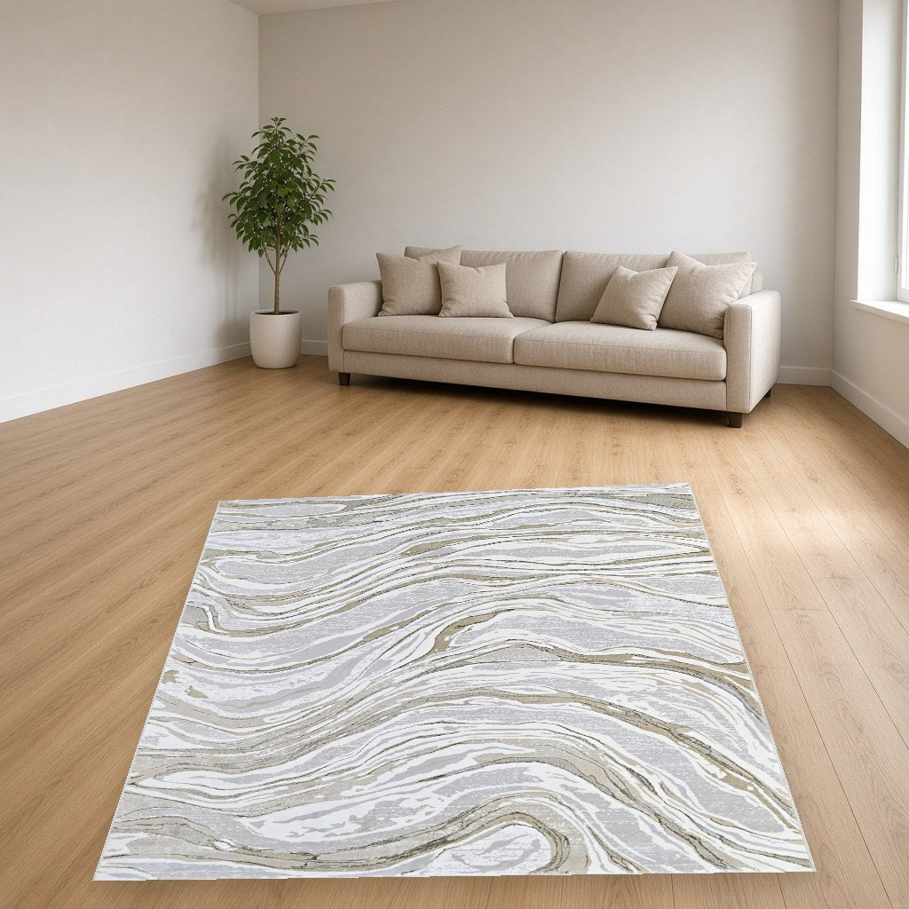Pearl Water Marble Modern Area Rug in a living room