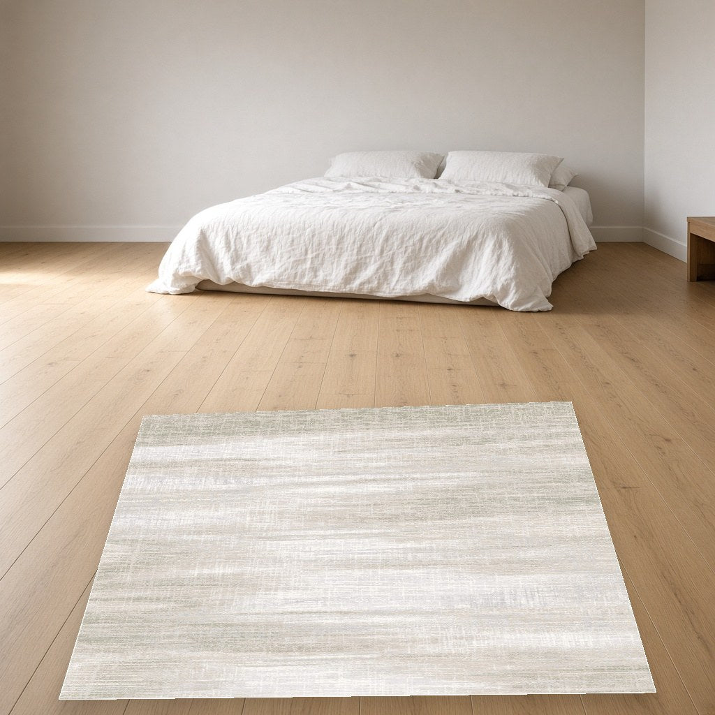 Pista Sand Stripe Modern Area Rug in a bedroom