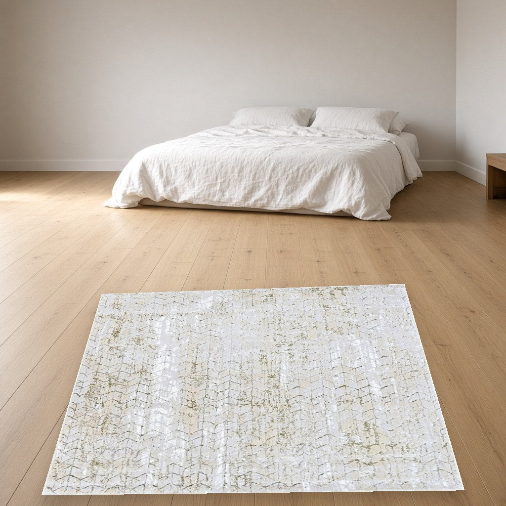 Platinum Abstract Splash Modern Area Rug in a bedroom