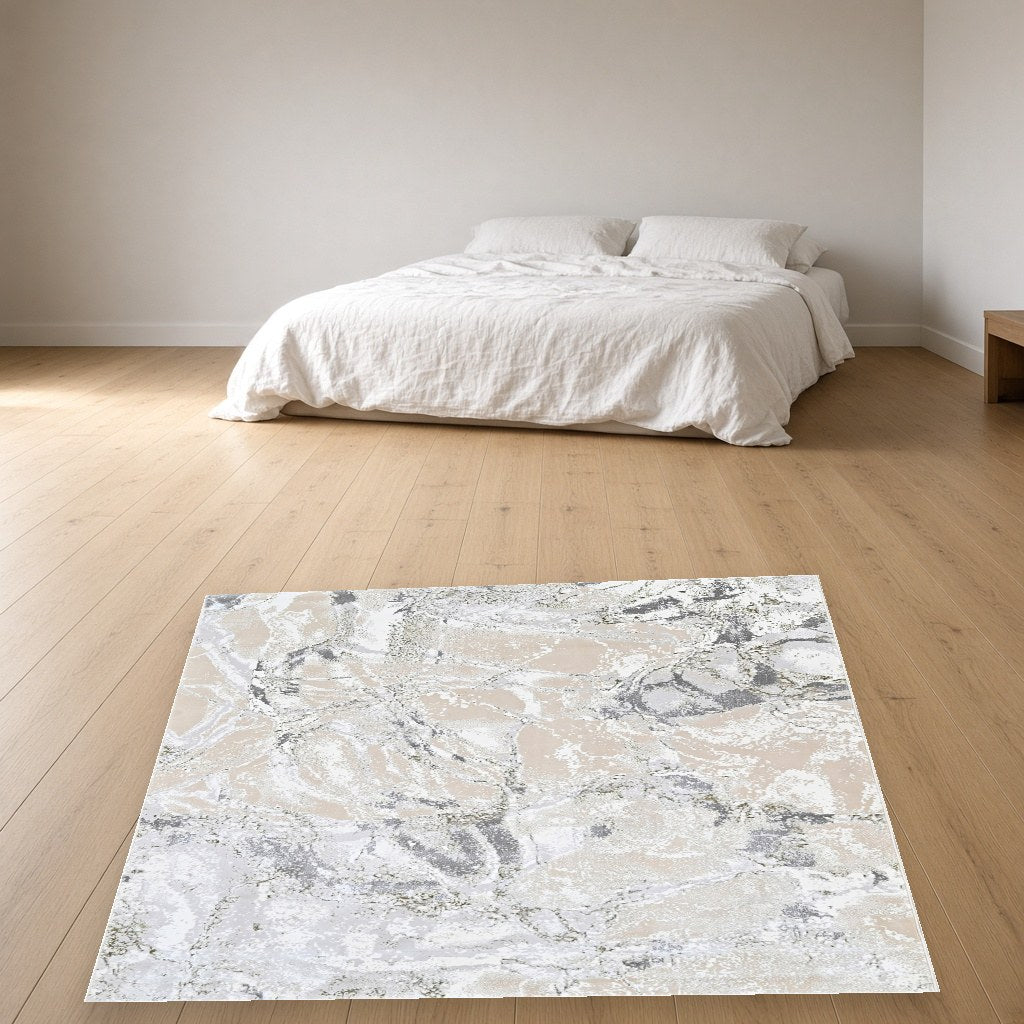 Platinum Marble Cloud Modern Area Rug in a bedroom