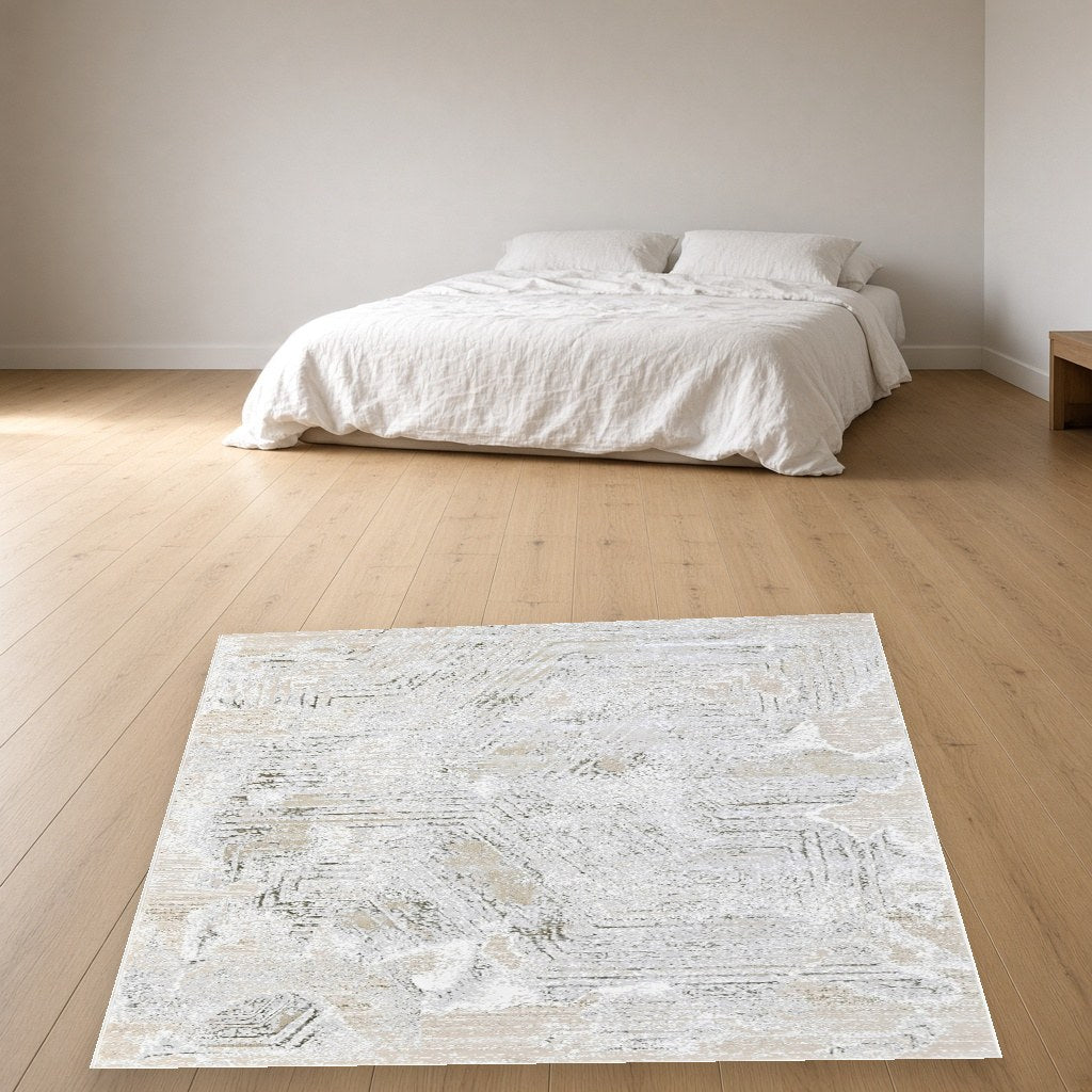 Platinum Pale Wash Modern Area Rug in a bedroom