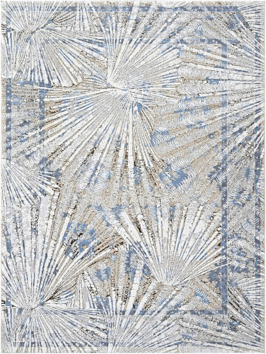 Platinum Palm Leaf Modern Area Rug, flat view
