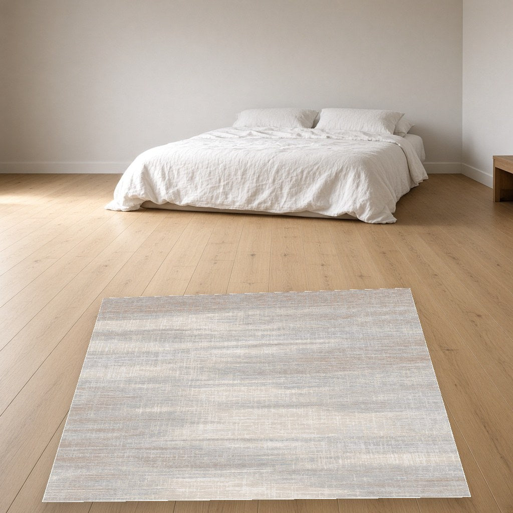 Platinum Sand Stripe Modern Area Rug in a bedroom