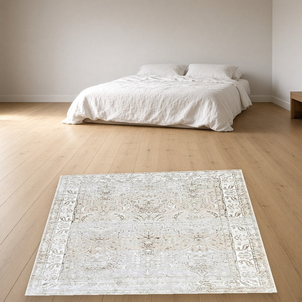 Platinum Soft Abstract Modern Area Rug in a bedroom