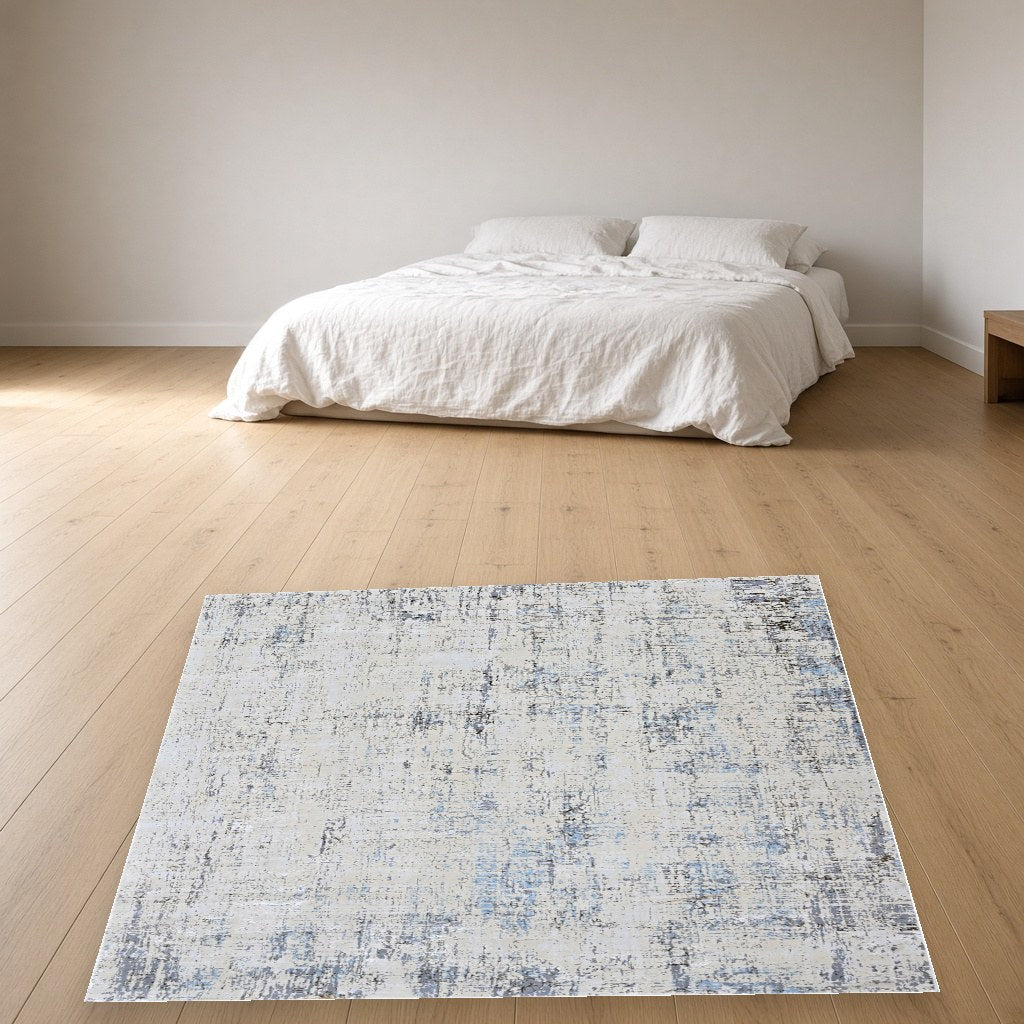 Platinum Soft Texture Modern Area Rug in a bedroom