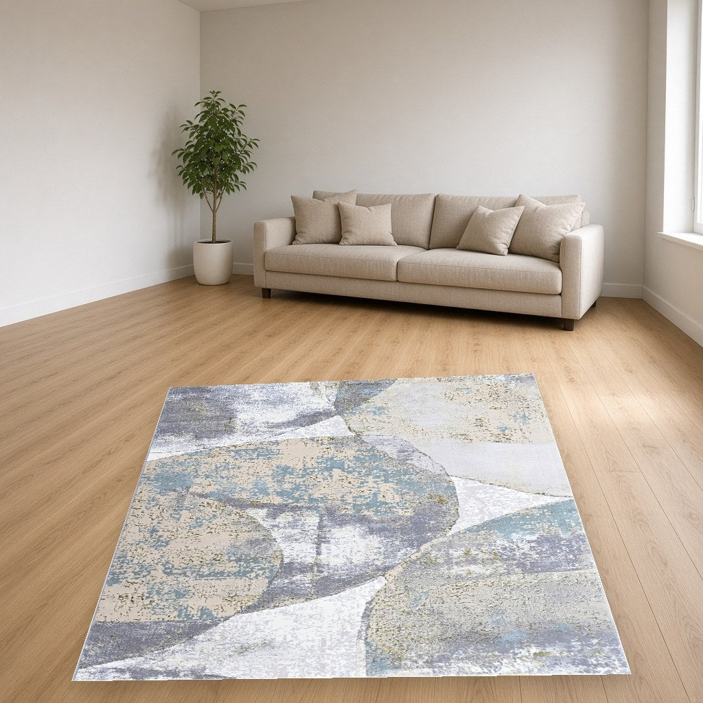 Platinum Stone Block Modern Area Rug in a living room