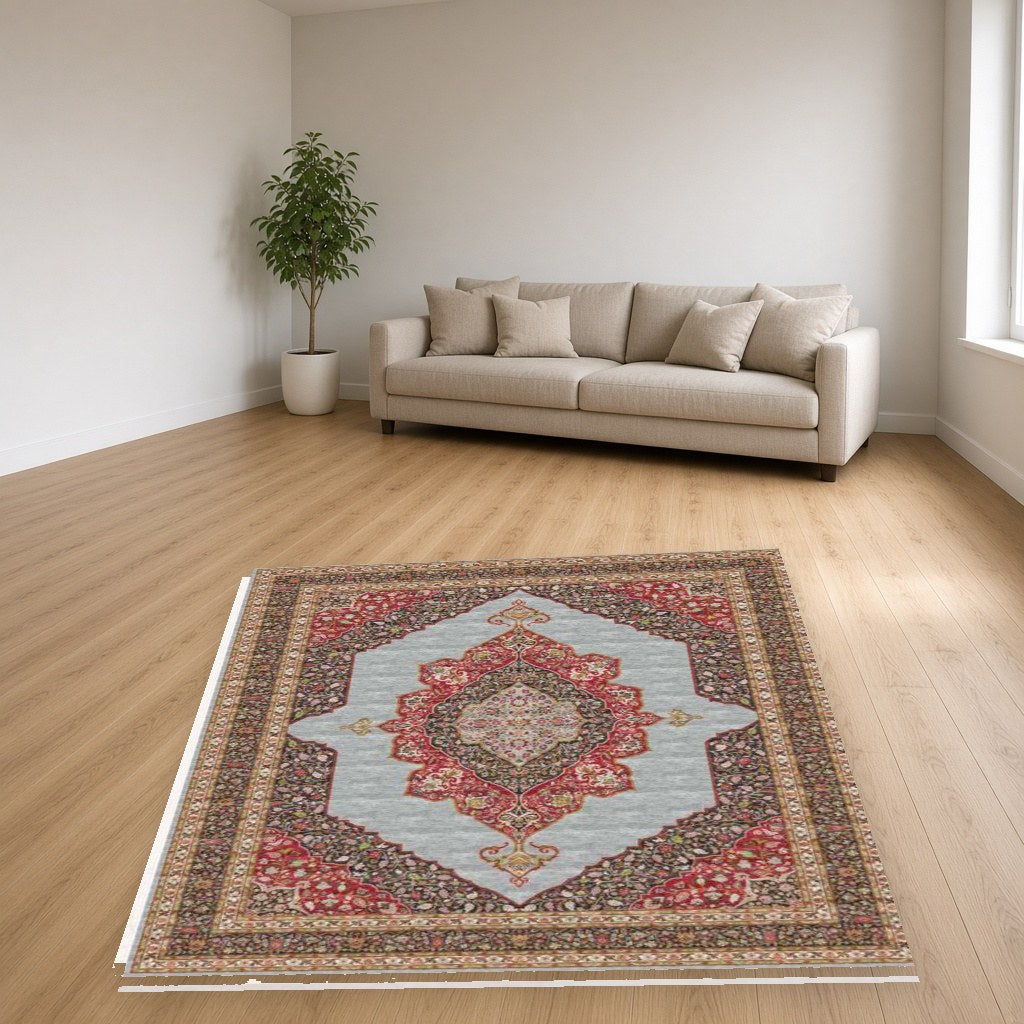 Grey Pointed Medallion Heritage Rug in a living room