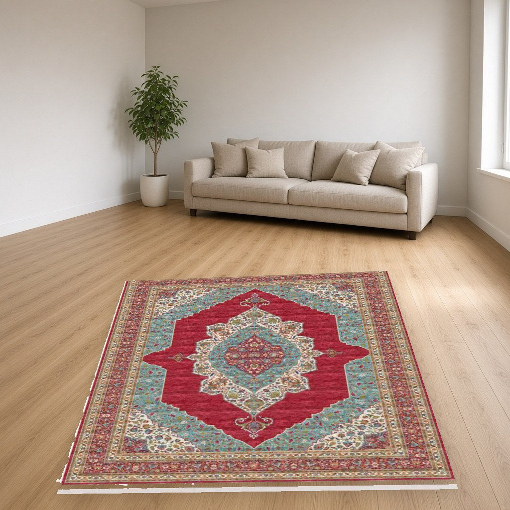 Red Pointed Medallion Heritage Rug in a living room