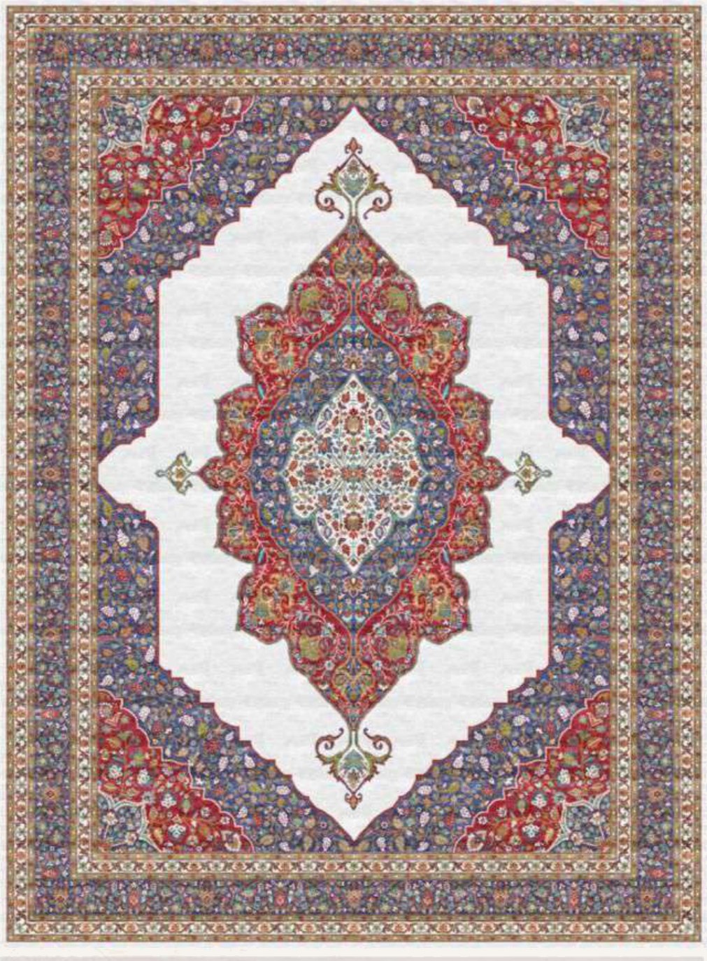 Ivory Floral Medallion Heritage Rug, flat view