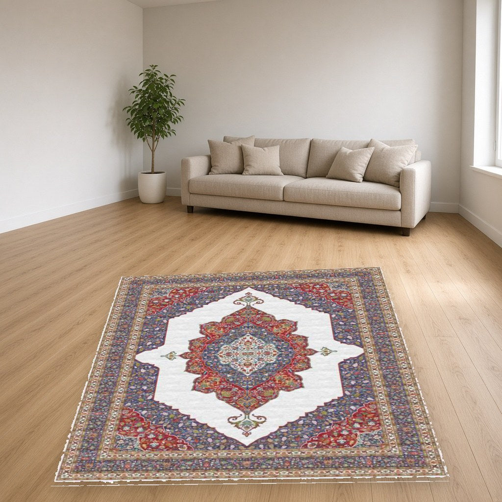 Ivory Floral Medallion Heritage Rug in a living room