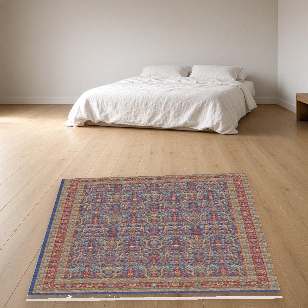 Blue Garden Heritage Rug in a bedroom