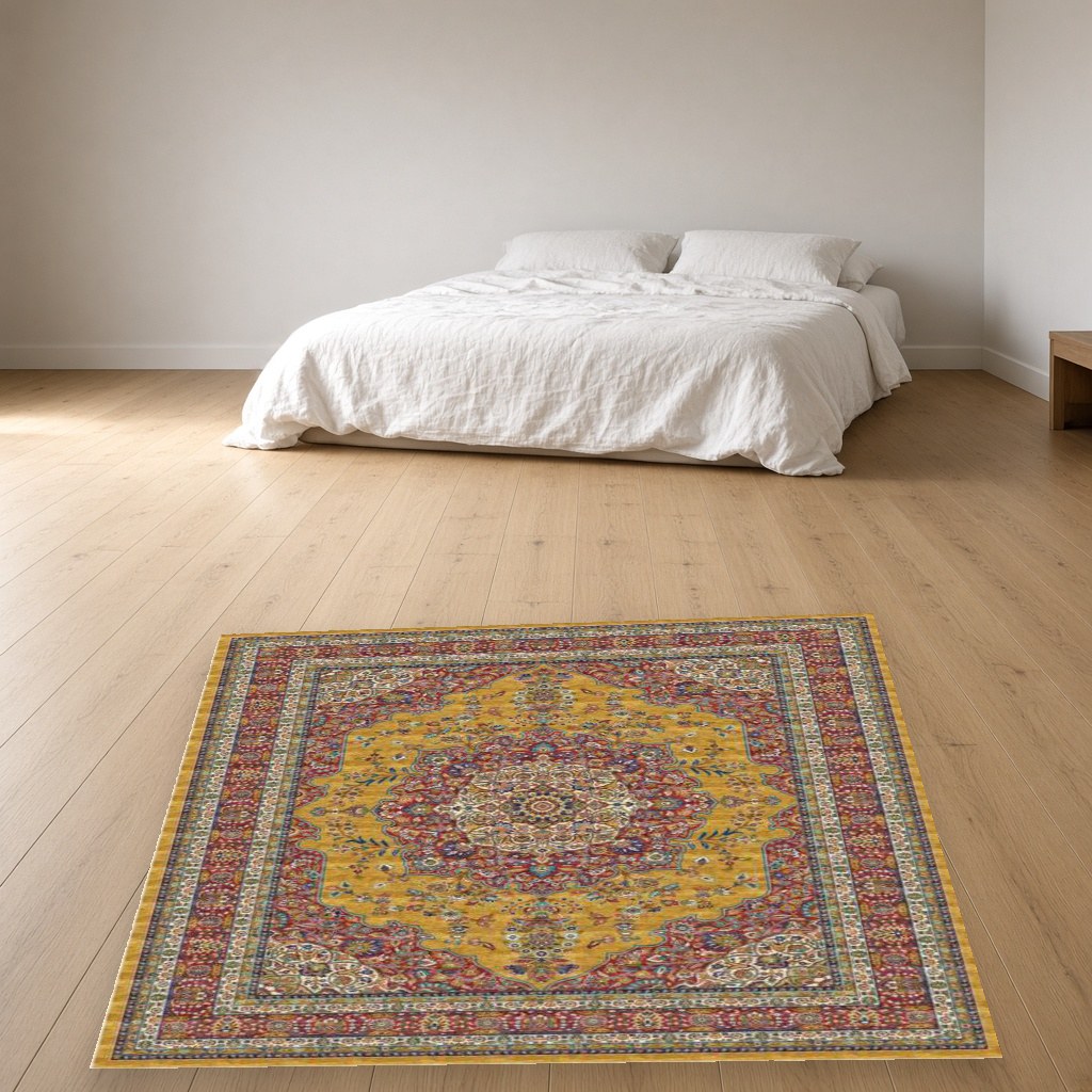 Gold Medallion Heritage Rug in a bedroom