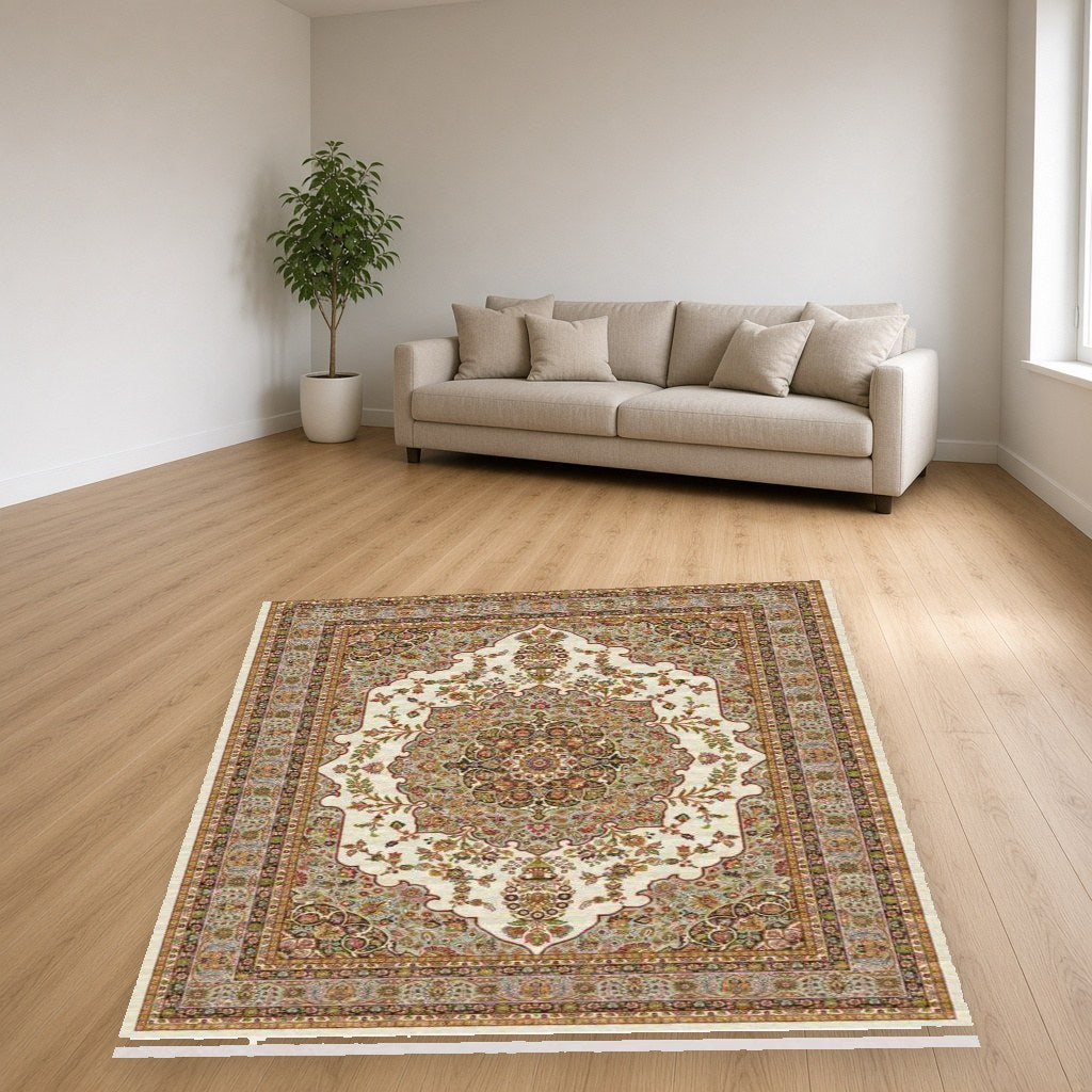 Silver Herati Heritage Rug in a living room