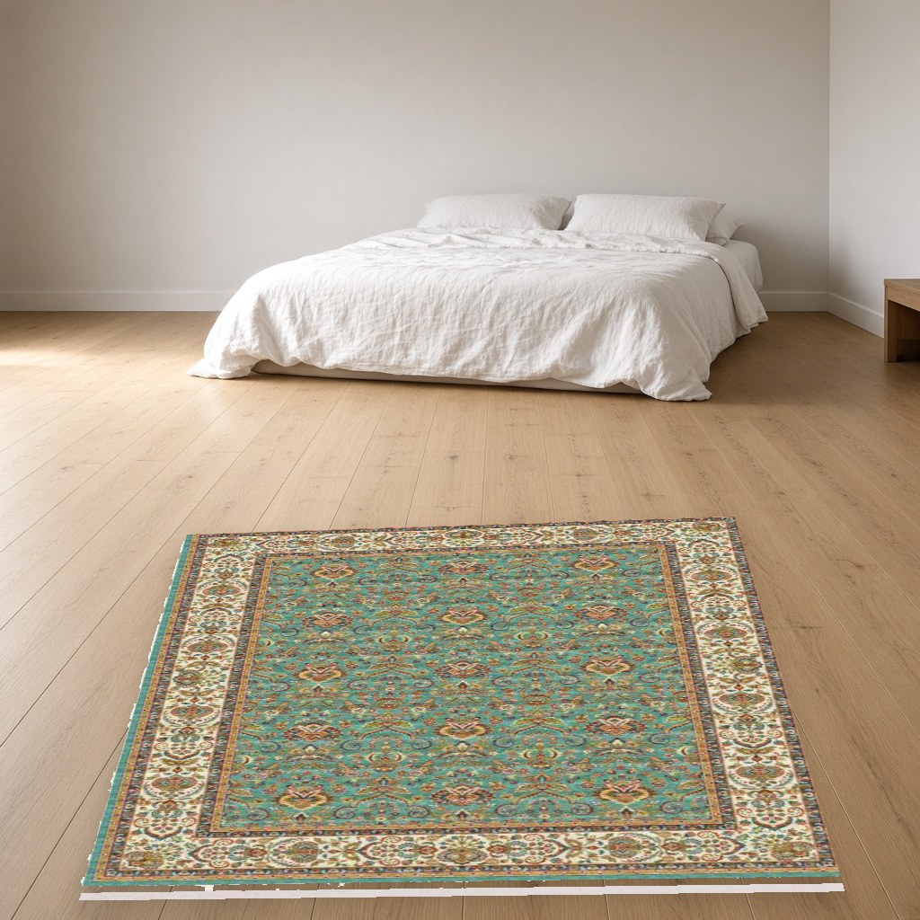 Beige Lattice Heritage Rug in a bedroom