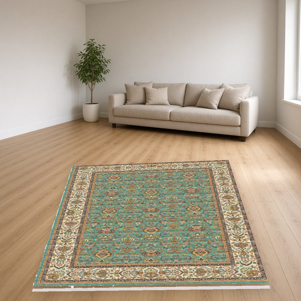 Beige Lattice Heritage Rug in a living room