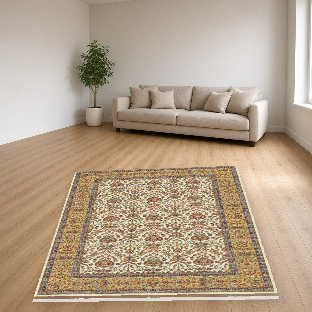 Ivory Lattice Heritage Rug in a living room