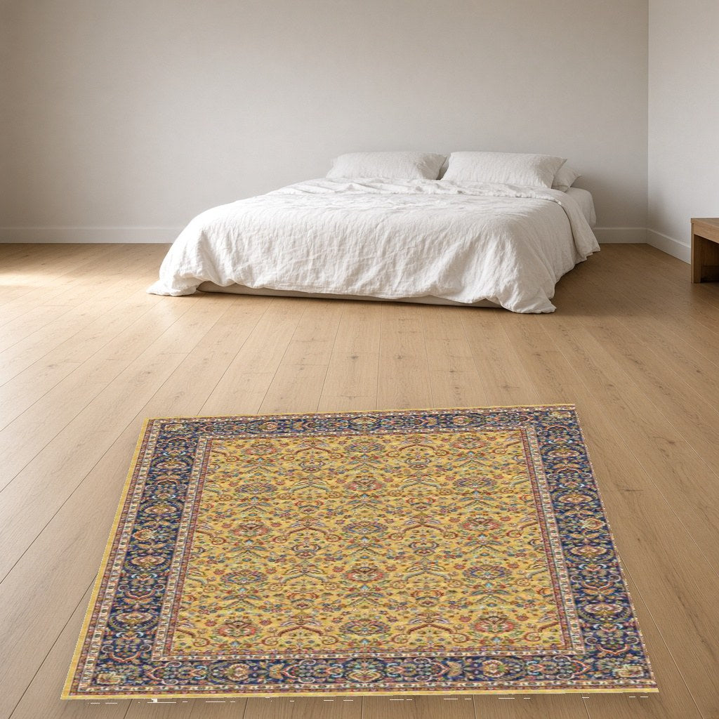 Gold Vine Heritage Rug in a bedroom