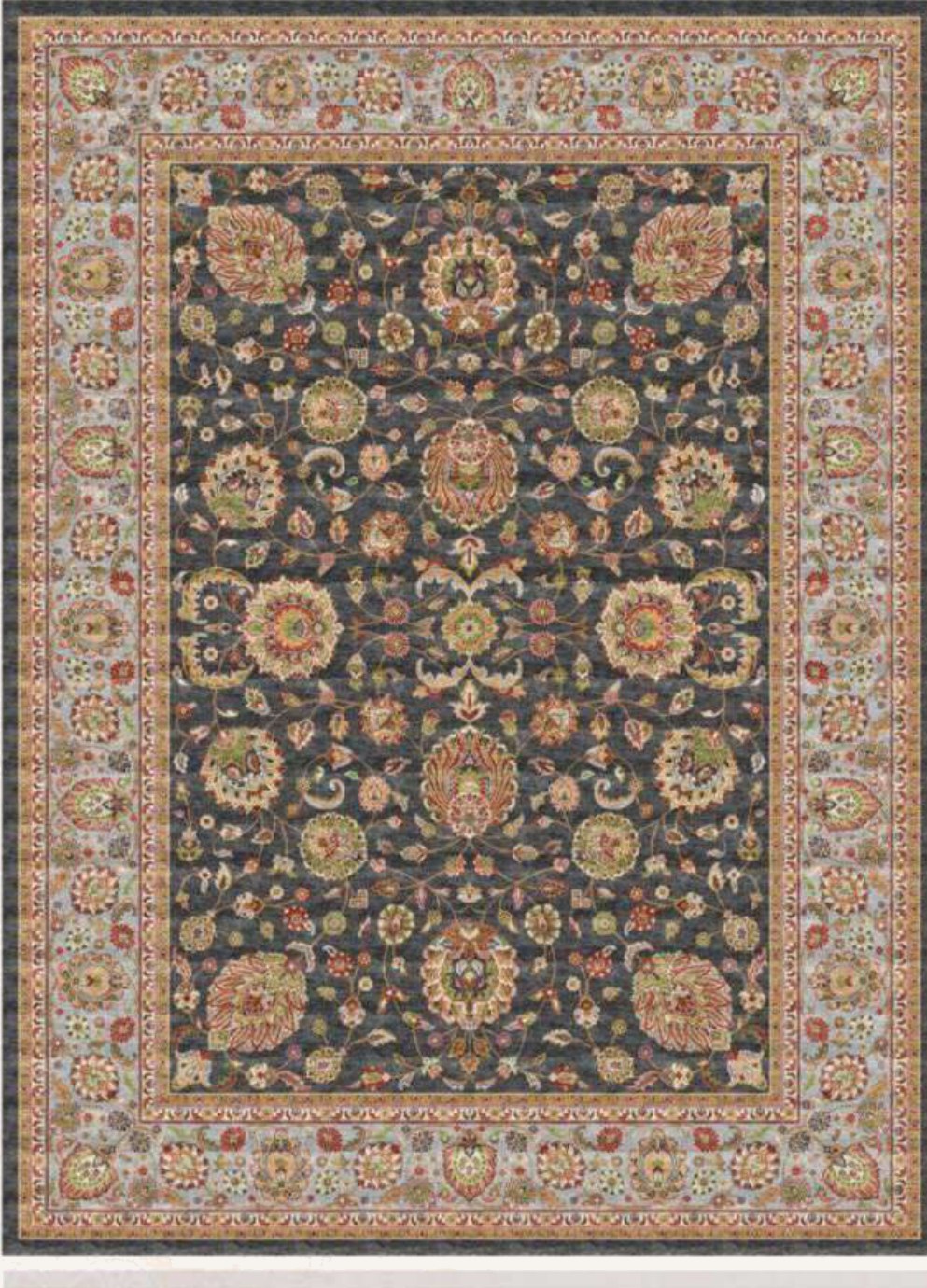Navy Vine Medallion Heritage Rug, flat view