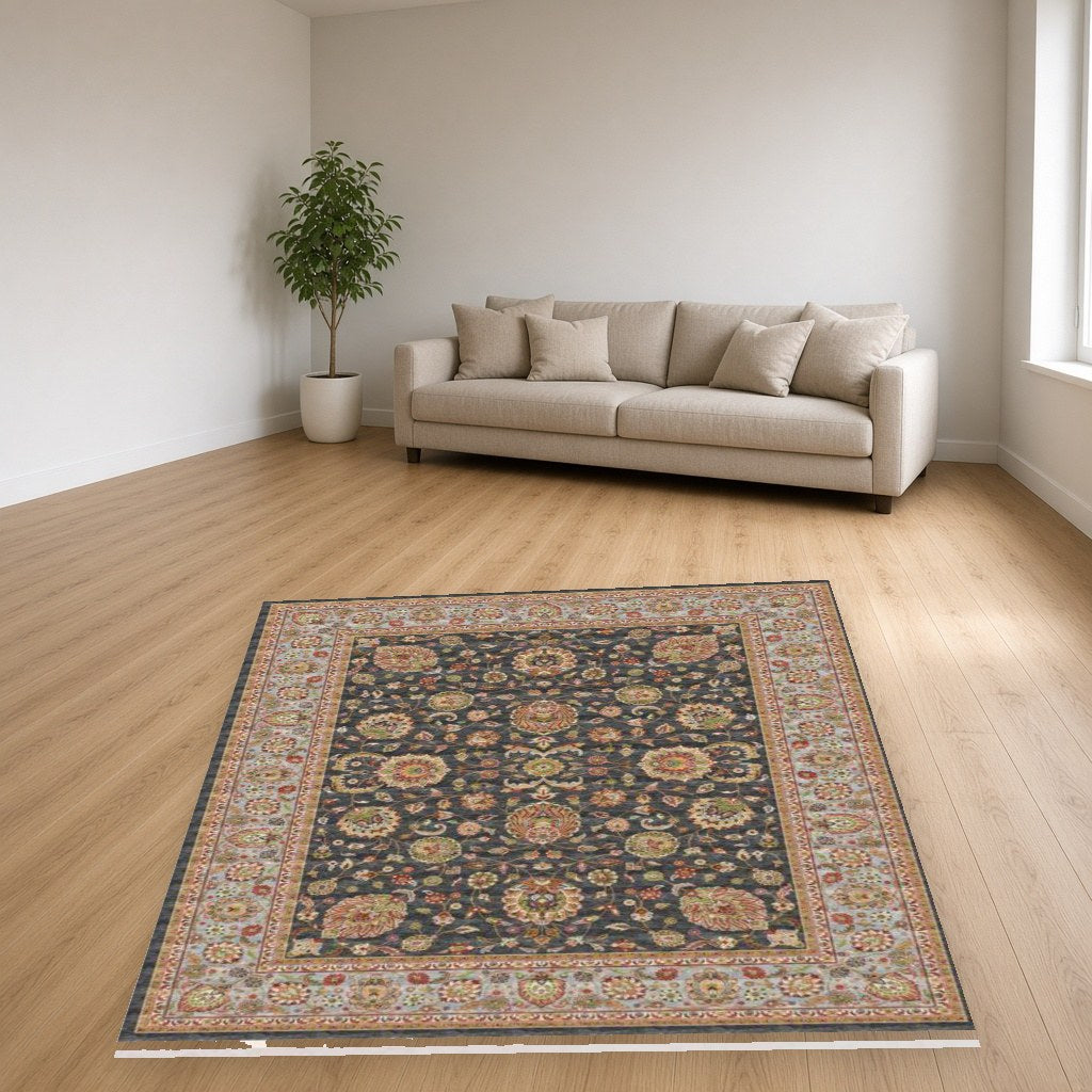 Navy Vine Medallion Heritage Rug in a living room