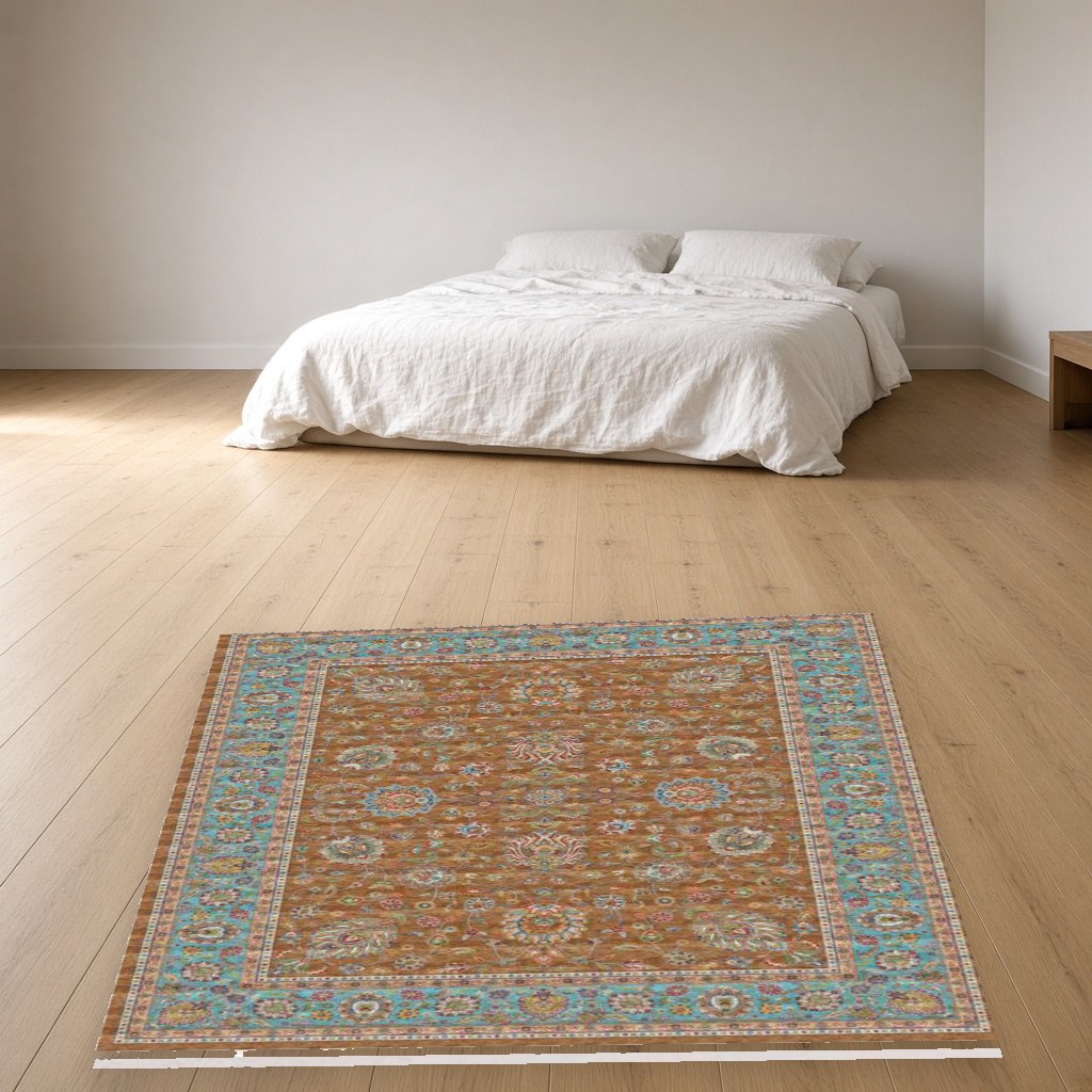 Brown Lattice Heritage Rug in a bedroom