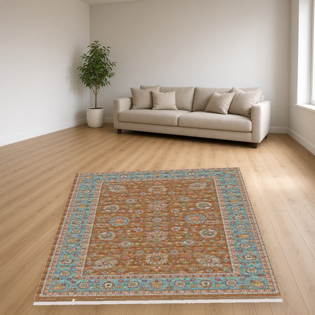 Brown Lattice Heritage Rug in a living room