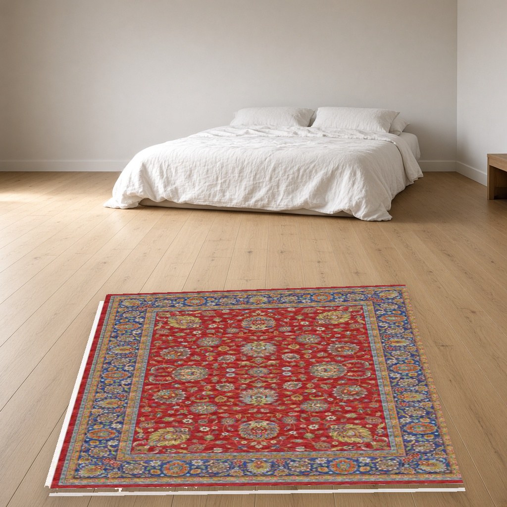 Red Lattice Heritage Rug in a bedroom