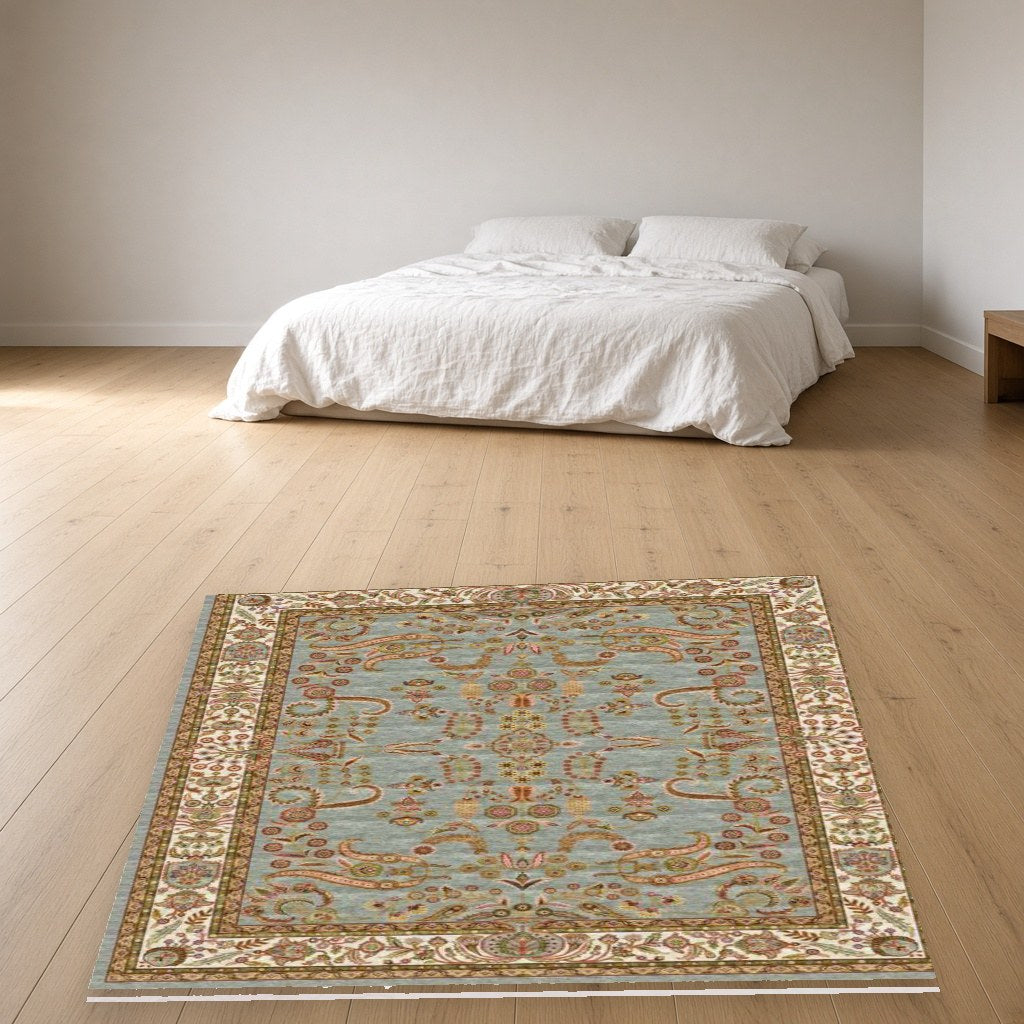 Beige Floral Medallion Heritage Rug in a bedroom