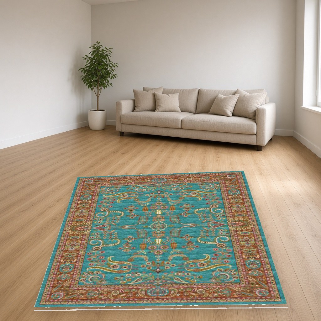 Turquoise Medallion Heritage Rug in a living room