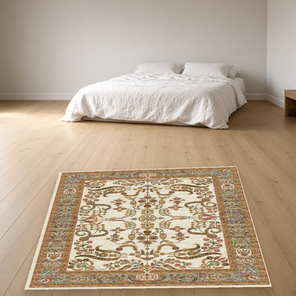 Ivory Garden Heritage Rug in a bedroom