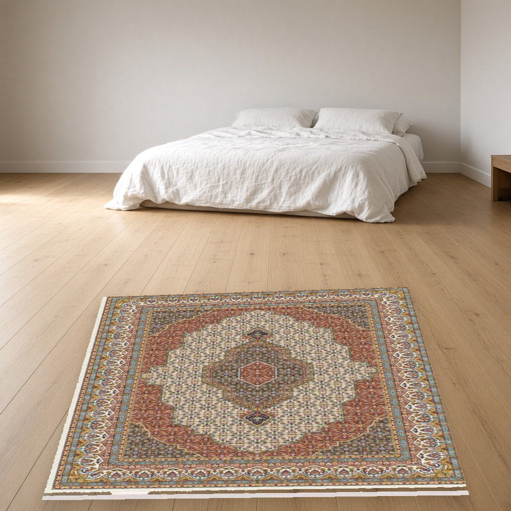 Ivory Diamond Heritage Rug in a bedroom
