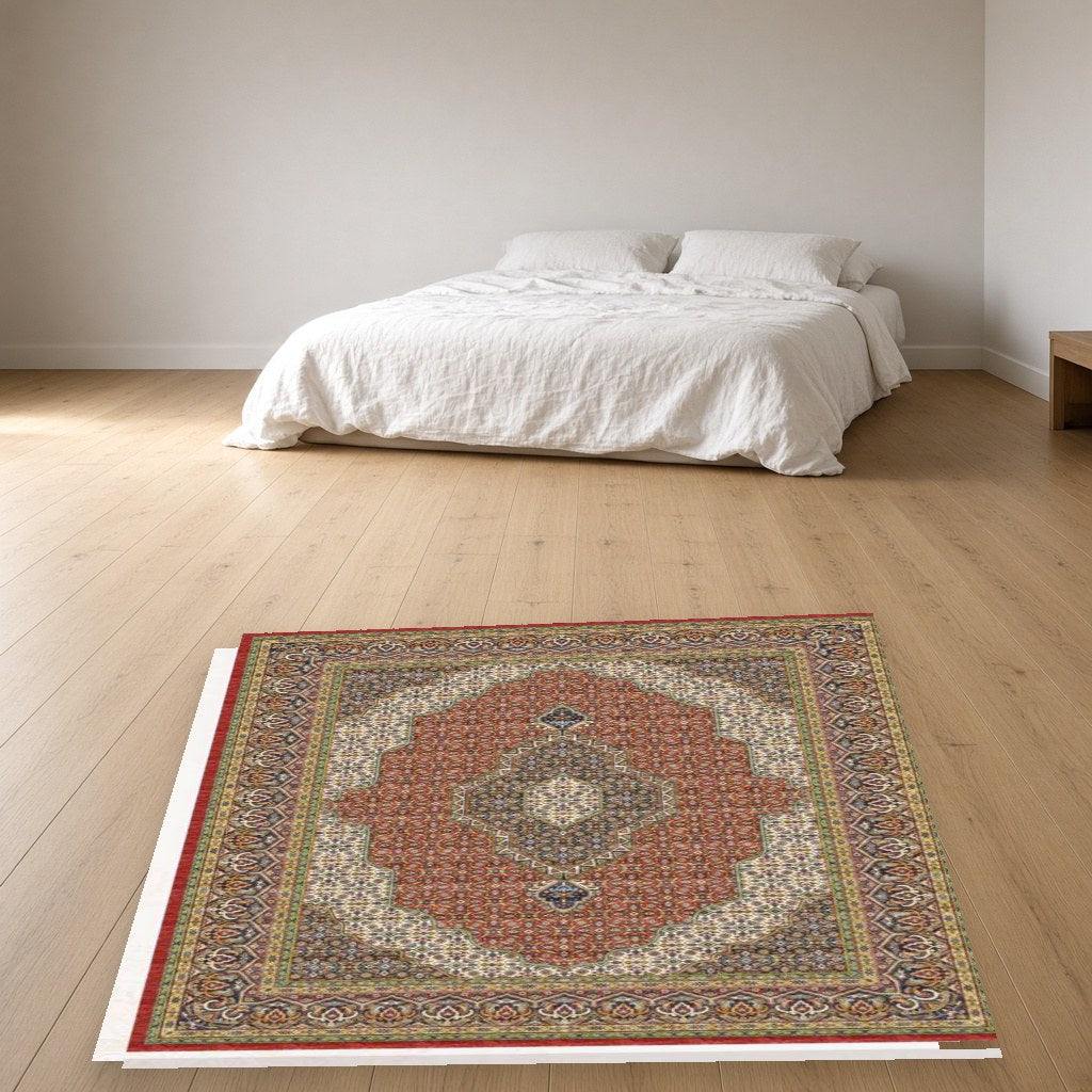 Terracotta Medallion Heritage Rug in a bedroom