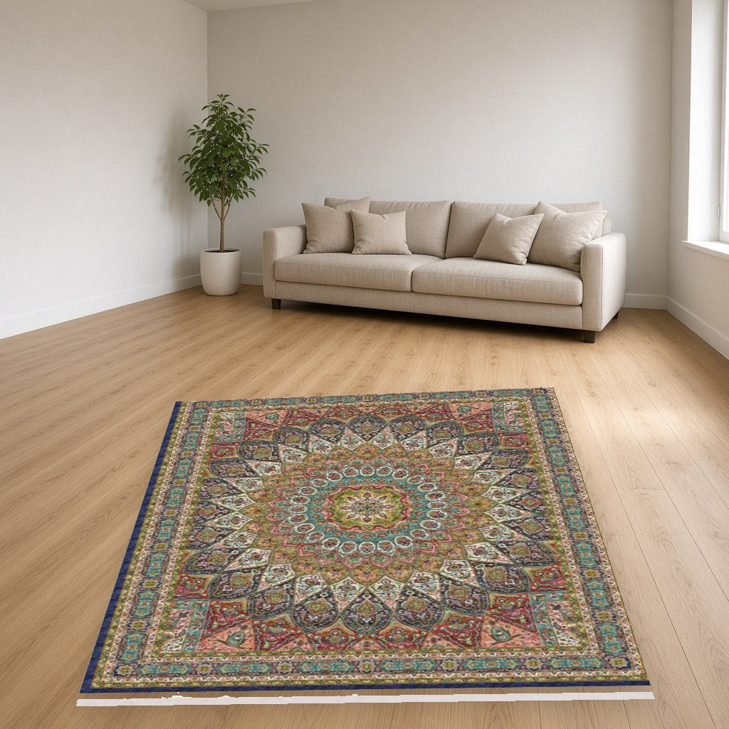 Navy Garden Heritage Rug in a living room