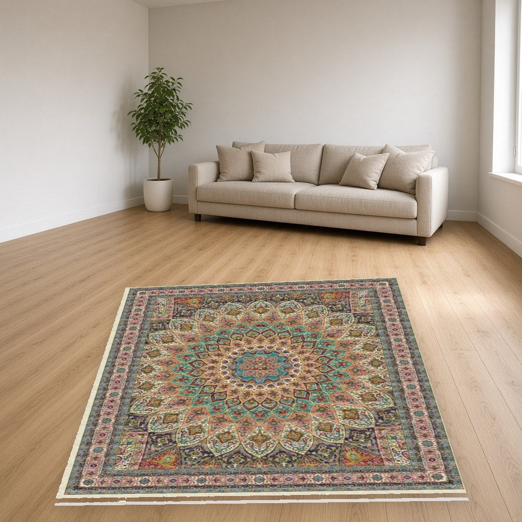 Camel Medallion Heritage Rug in a living room