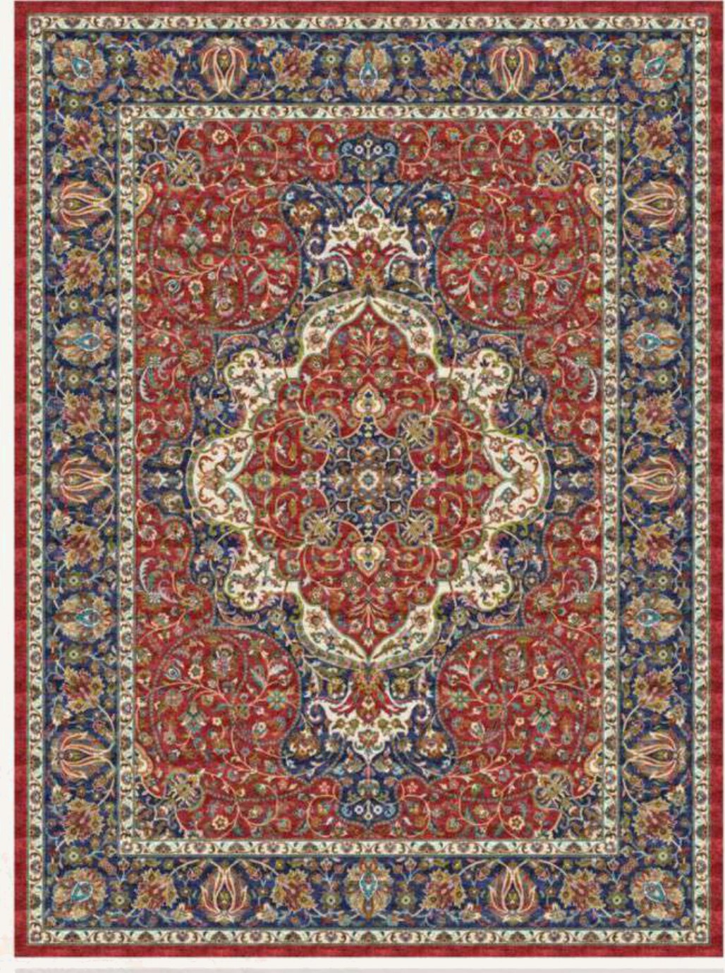 Navy and Red Medallion Heritage Rug, flat view