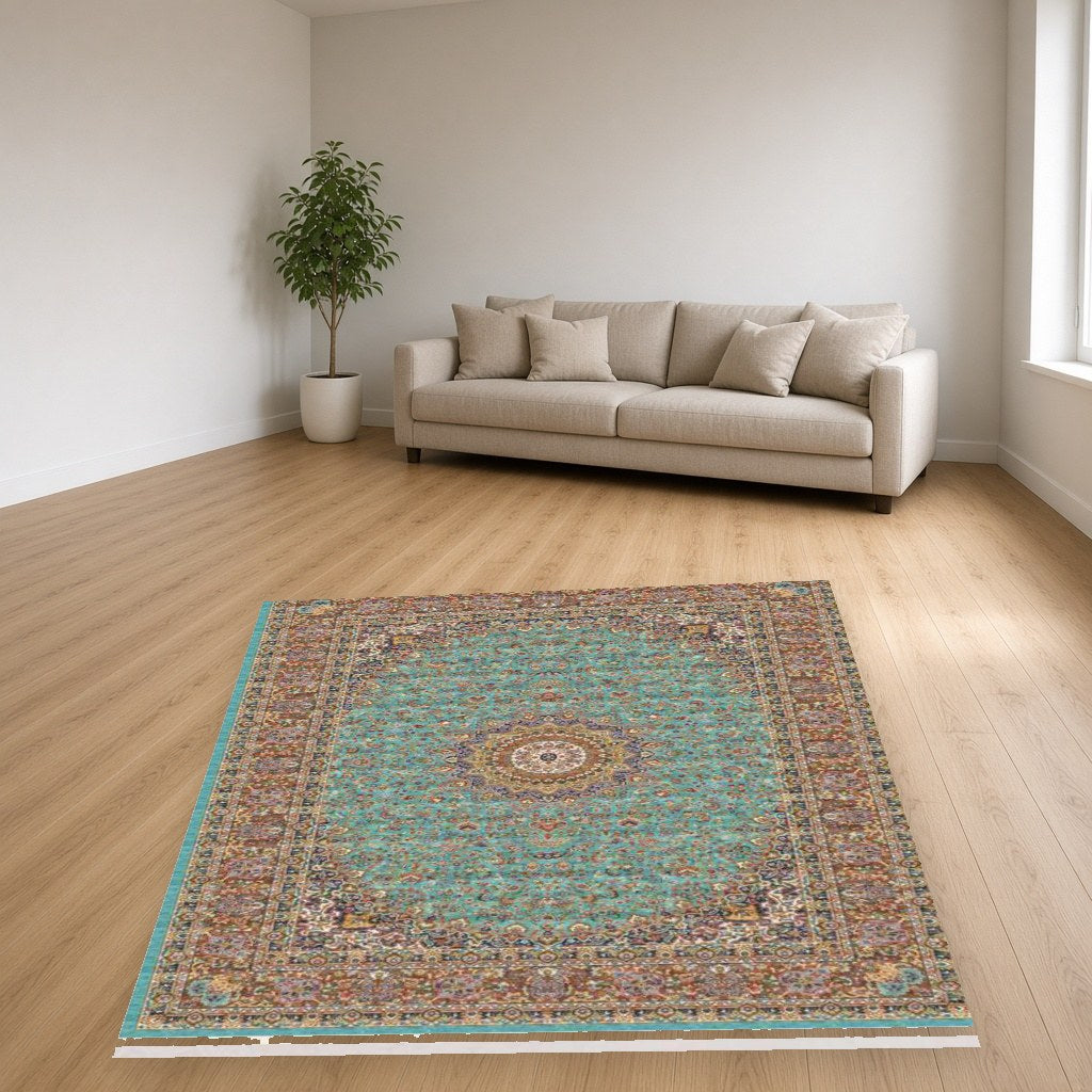 Aqua Vine Heritage Rug in a living room