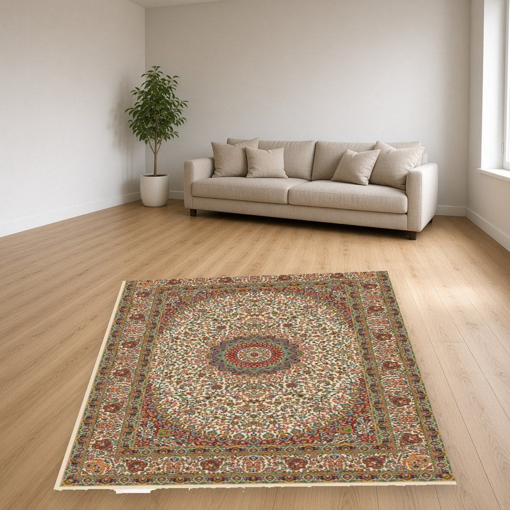 Navy Blossom Heritage Rug in a living room