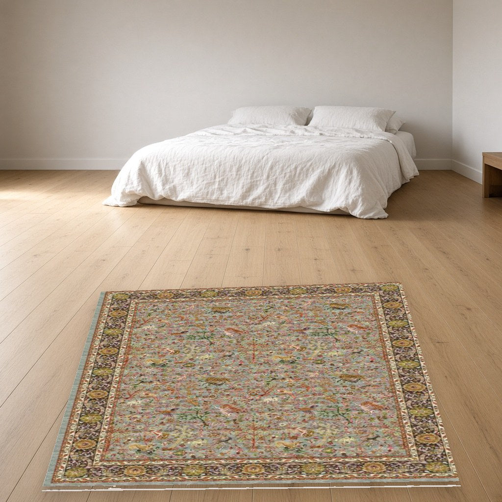 Beige Vine Heritage Rug in a bedroom