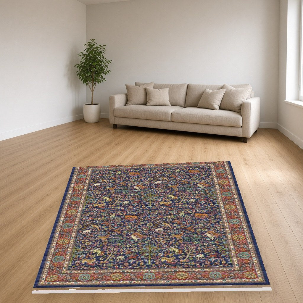 Navy Vine Heritage Rug in a living room