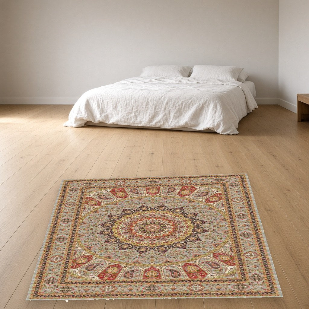 Grey Star Medallion Heritage Rug in a bedroom