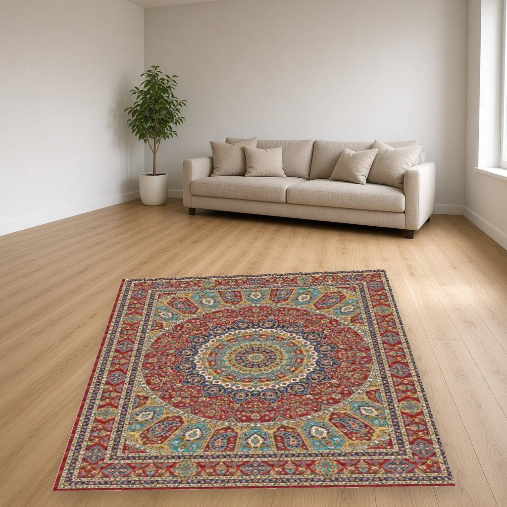 Terracotta Rosette Heritage Rug in a living room