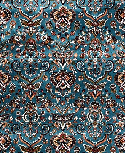 Aqua Beige Garden Border Floral Mogul Area Rug pattern detail