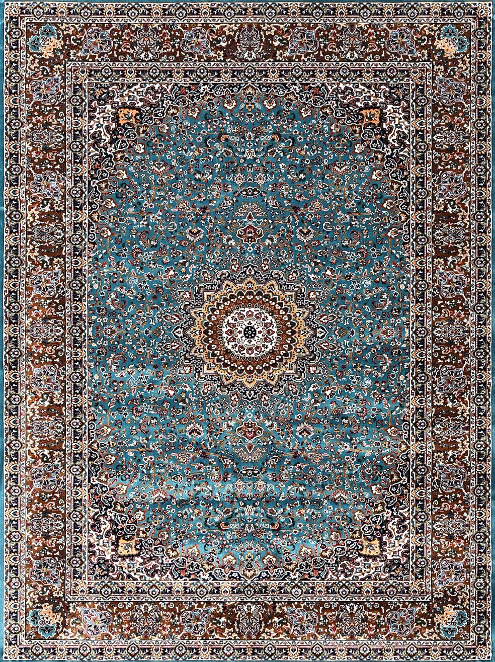 Aqua Brown Royal Centerpiece Mogul Area Rug, flat view