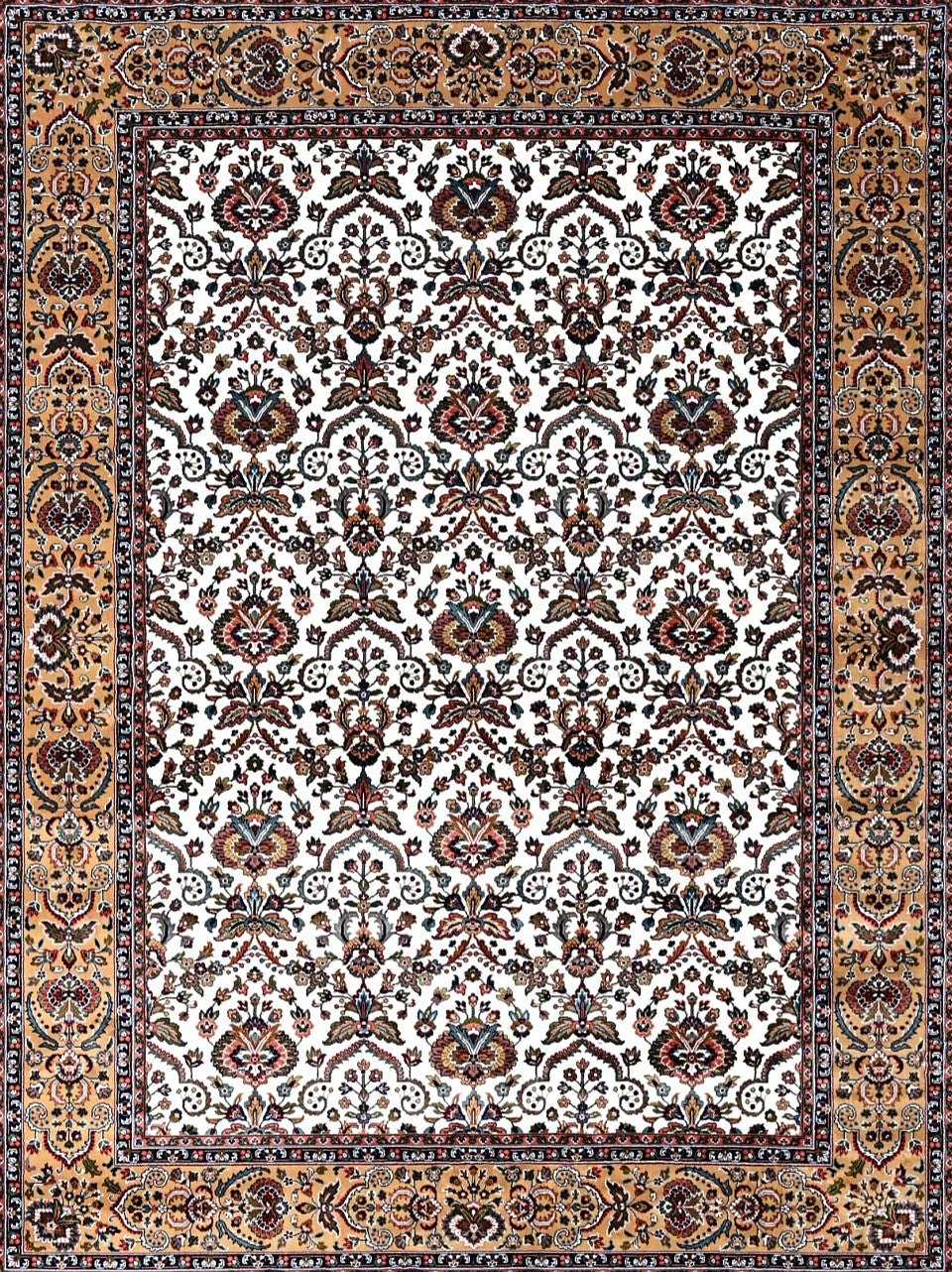 Beige Gold Garden Border Floral Mogul Area Rug, flat view