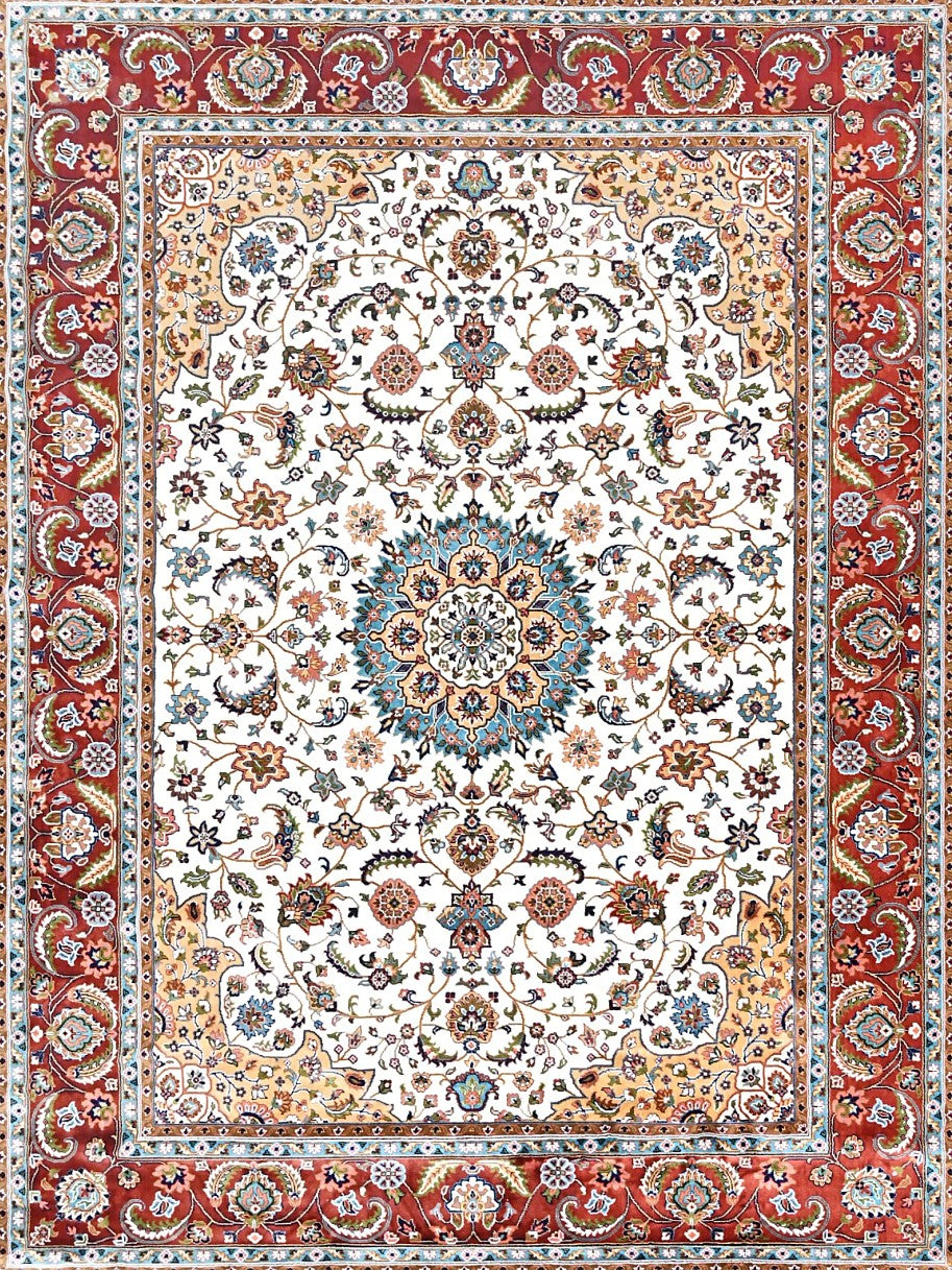 Beige Red Court Lattice Floral Mogul Area Rug, flat view